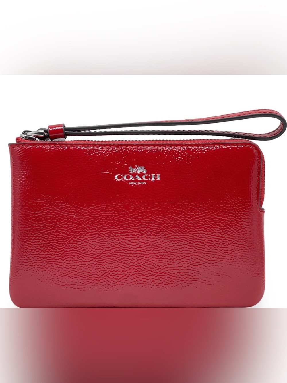 Coach Red Patent Leather Wristlet with Silver Logo